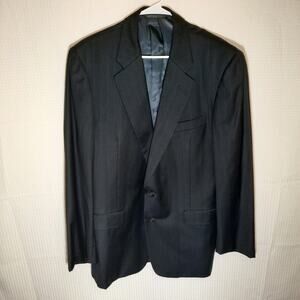 Vtg Hickey Freeman 44L Blazer Black Pinstripe 100% Wool Union Made USA Jacket